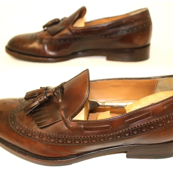 MENS GUCCI BROWN FRINGE TASSEL WINGTIP LEATHER LOAFER DRESS SHOES SZ 7M UK 7.5US main image 5